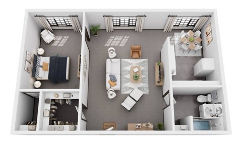Floor plan for 1 bed, 1 bath, 408 sqft